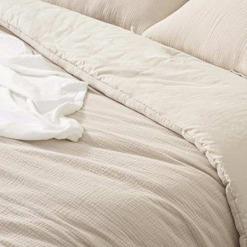 David's Home Cotton Muslin Comforter Set Twin Size, Soft Lightweight Breathable Cozy Skin-Friendly, 3PCS Linen Like Gauze Bedding with Pillow Shams, Aesthetics Home Decor & Giftable, Natural David's Home