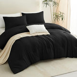 CozyLux Queen Comforter Set Black, 3 Pieces Solid Comforters Queen Size Breathable Quilted Bedding Sets, Luxury Soft Microfiber Down Alternative Comforter for All Season (1 Comforter & 2 Pillowcases) CozyLux