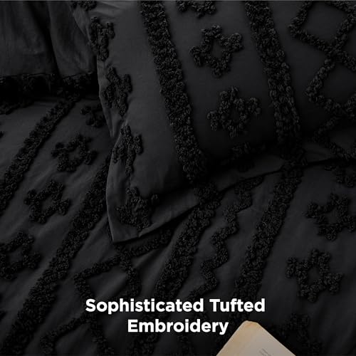 Bedsure Tufted Boho Comforter Set King Size - Black Boho Bed Set, GentleSoft™ 3 Pieces Farmhouse Shabby Chic Embroidery Bedding, Gifts for Woman, Soft Jacquard King Comforter for All Seasons Bedsure