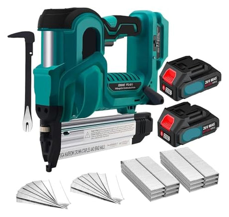 KKKMart Gun Battery Powered, Electric Nail Gun with 2240pcs 18 GA Nails/Staples & Nail Puller, Brad Nailer with 20V 2 * 2.0A Batteries for DIY Projects, Upholster and Woodworking KKKMart