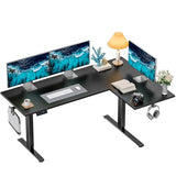 HUANUO L-Shaped Standing Desk, 71 x 48 inch Dual Motor Corner Standing Desk, Electric Height Adjustable Computer Desk with Cable Tray & 3 Preset Heights, Raising Desk for Home Office, Black, HNESD110 HUANUO