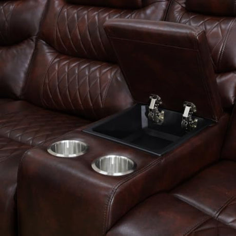 Caerrlcias Power Recliner Sectional Sofa with LED Lighting, Breathing Leather Corner Couch with USB Port and Storage Console, Cup Holders– Home Theater & Living Room Seating (Brown) Caerrlcias