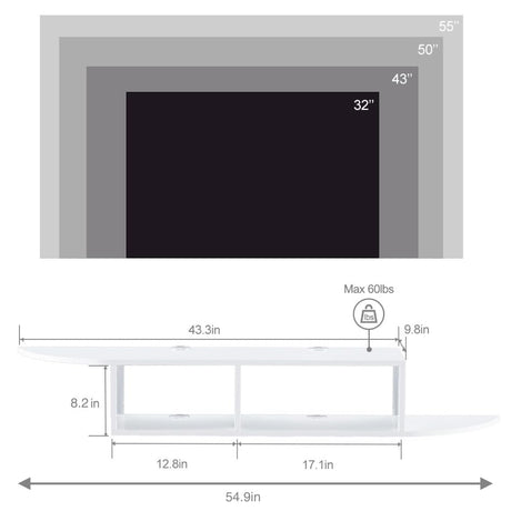GHC Floating TV Stand, Wall Mounted Entertainment Center and Cabinet Shelf, TV Console with Storage, Media Console for DVD Player, Space-Saving Under TV Shelf for Bedroom, Living Room (White) GHC