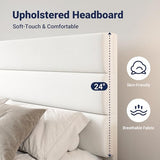Allewie Modern Full Size Platform Bed Frame with 4 Storage Drawers and Velvet Upholstered Headboard, Wooden Slats Support, Upholstered Mattress Foundation/No Box Spring Needed/Easy Assembly, White Allewie