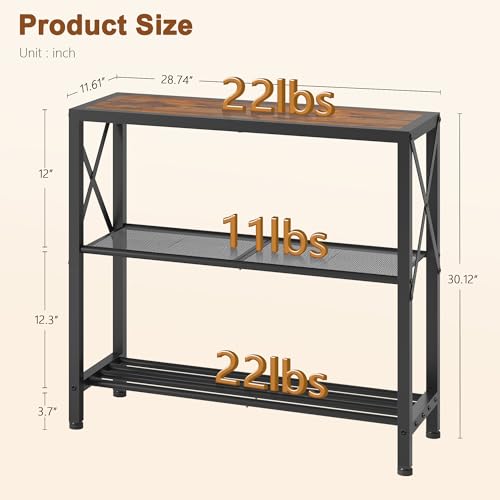 Hoctieon Industrial Console Table, 3-Tier Entryway Tables, Metal Frame, Sofa Table with Shelf, Hallway Tables, Entrance Desk for Entryway, Living Room, Foyer, Hallway, Rustic Brown&Black Hoctieon
