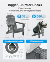 Serique Folding Adirondack Chair Wood Texture, Patio Chair Weather Resistant, Outdoor Chair, Lawn Chair with Cup Holder, Fire Pit Chair for Deck, Outdoor, Porch, Backyard, Garden (Grey) Serique