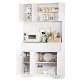 71'' Pantry Cabinet with LED Light & Charging Station, Tall Freestanding Kitchen Storage Cabinet with Microwave Stand, Modern Hutch with Drawers & Open Countertop for Dining Room, Living Room, White NUNU LAB