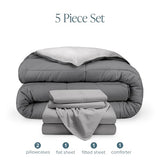 Bare Home Reversible Bed-in-A-Bag Comforter & Sheet Set - Full Extra Long - Down Alternative - Soft - Bedding Set (Full XL, Light Grey/Grey) Bare Home