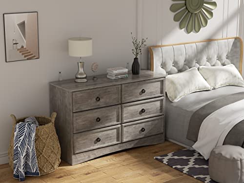 LGHM Modern 6 Drawer Dresser, Dressers for Bedroom, Chest of Drawers Closet Organizers and Storage Clothes - Easy Pulls Handle, Textured Borders Living Room, Hallway, Gray - WoodArtSupply