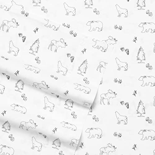 Eddie Bauer Home | Percale Collection Sheet Set-100% Cotton, Crisp & Cool, Lightweight & Moisture-Wicking Bedding, Queen, Animal Tracks Eddie Bauer