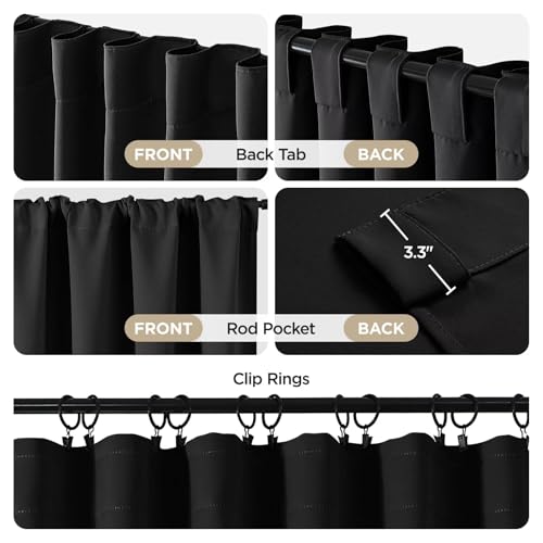 Joydeco Blackout Curtains for Bedroom, Black out curtains 96 inch long 2 Panels, Long Black Drapes with Rod Pocket Back Tab, Room Darkening Noise Reducing & Wrinkle-Free Drapes for Living Room Windows Joydeco