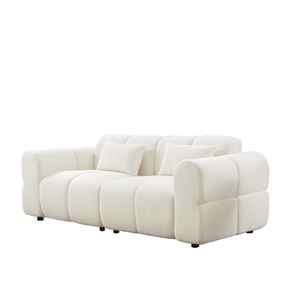 PINSOLID 80" Modern Sofa Couch, Comfy Deep Seat Lambswool Cloud Sofa, Upholstered 3-Seater Boucle Couch, Oversized Loveseat for Living Room, Bedroom, Office, Apartment(White) PINSOLID