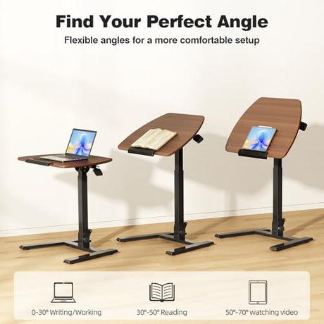 ROMOON Folding Portable Standing Desk with Wheels, No-Assembly Rolling Height-Adjustable Sit-Stand Table, Space-Saving Foldable Laptop Cart for Home Office and Computer Workstation (Walnut) ROMOON