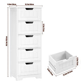 FOTOSOK Bathroom Floor Cabinet, Free-Standing Storage Cabinet with 5 Drawers, 11.8” x 15.7” x 40.1” Wooden Storage Cabinet with Cut-Out Handles, Side Tall Storage Cabinet for Bathroom, Living Room FOTOSOK