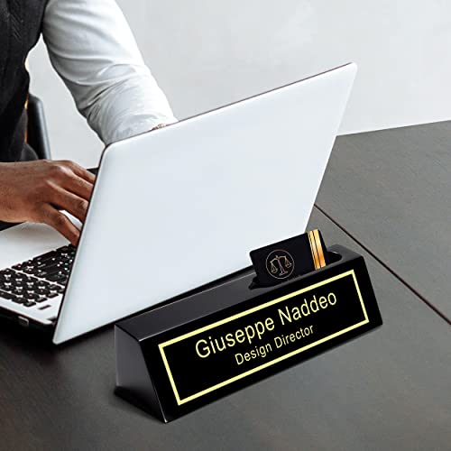 Personalized Engraved Business Desk Name Plate with Card Holder, Desk Name Plate, Customized Executive Black Wood Desk Name, Custom Name Sign Gifts - WoodArtSupply