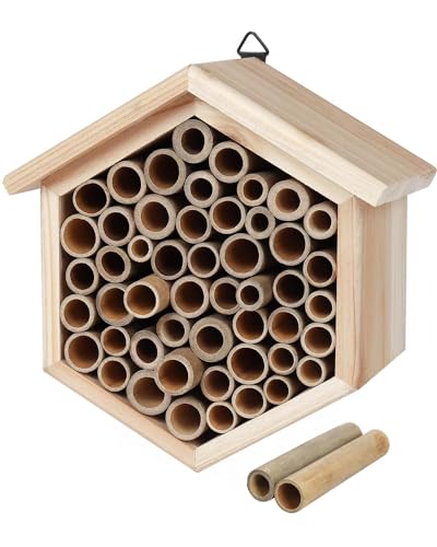 vensovo Mason Bee House - Replaceable Tubes Carpenter Bee Houses Bamboo Bee Hotel Wooden Bee Hive for Pollinating Bees, The Garden Gift, Outdoors, Carpenter Bees vensovo