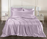 Ersmak 4 Pieces Satin Sheets Set Twin Size, Luxury Silky Lavender Satin Bed Sheets Set with 1 Deep Pocket Fitted Sheet, 1 Soft Flat Sheet, 1 Queen Pillowcases and 1 Body Pillowcase Ersmak