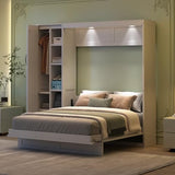 Ball & Cast Murphy Bed Full Size,Wall Chest with Shelves and 4 Drawers,Wood Hideaway Bed Cabinet Platform Bedframe w/LED Lights,can be Folded,Space-Saving,for Small Room,Dorms,White Ball & Cast