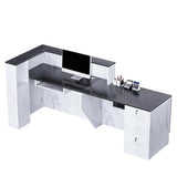 L-Shaped Modern Reception Desk with Counter & Storage - 71"/84" Large Office Front Desk, Salon Checkout Counter with Lockable Cabinets, Shelves & Drawers (Black & White, Left - 71''L x 34''W x 41''H) kaiwrxin