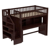Harper & Bright Designs Twin Size Loft Bed with Stairs, Solid Wood Loft Bed with Movable Desk, Featuring Storage Stairs and Storage Shelf, for Teens Adults (Espresso) Harper & Bright Designs