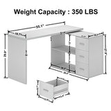 HSH White L-Shaped Computer Desk with 3 Drawers and 2 Shelves, Reversible Home Office Corner Desk for Writing Study Work Executive, 55 Inch Bedroom Wood Table Workstation Desk with Storage Cabinet HSH