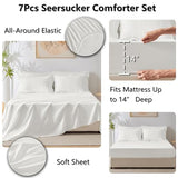 CozyLux California King Comforter Set with Sheets 7 Pieces, White Seersucker Bed in a Bag Cal King Luxury Soft Bedding Sets with Down Alternative Comforter, Sheets, Pillowcases & Shams for All Season CozyLux