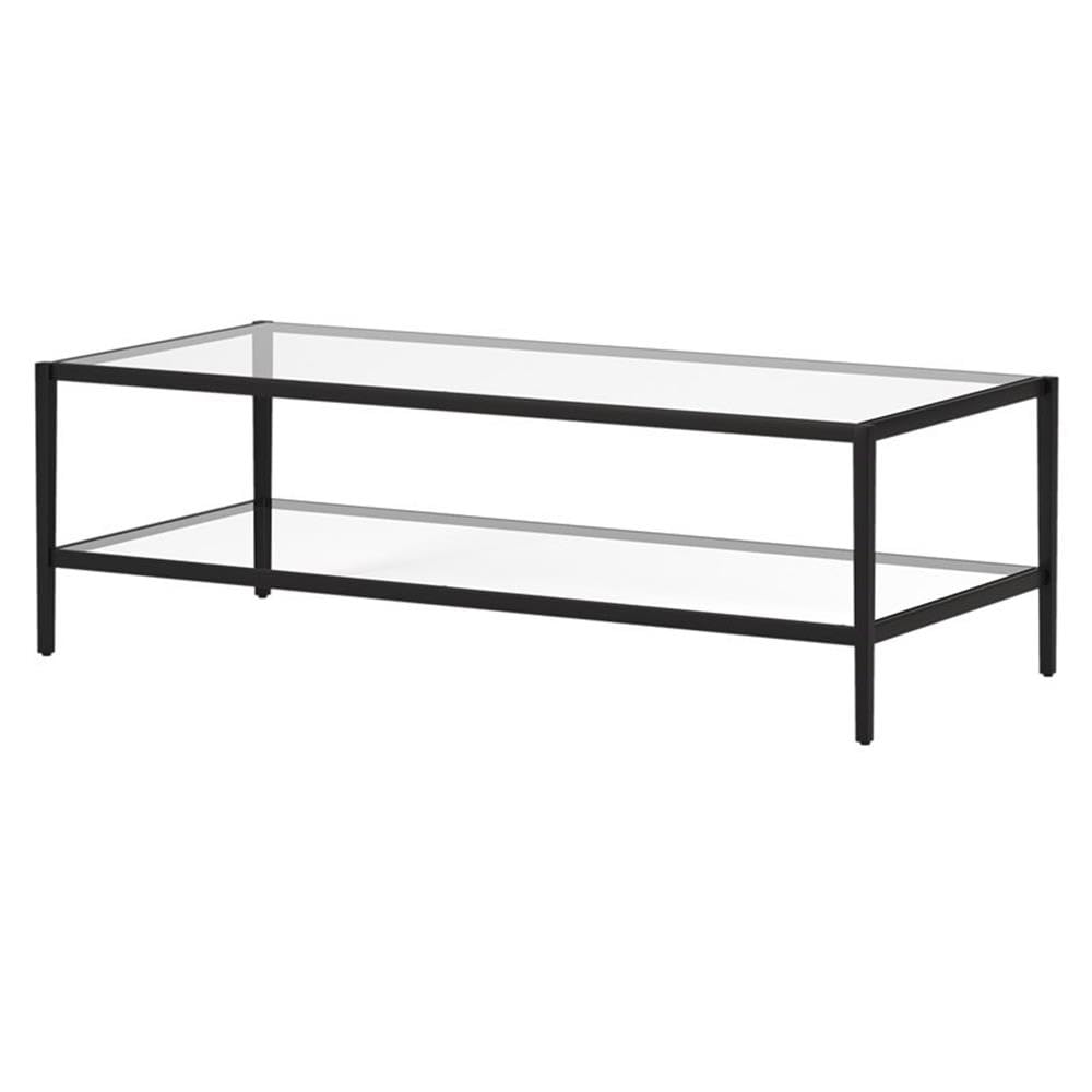 Henn&Hart 54" Wide Rectangular Coffee Table with Glass Shelf in Blackened Bronze, Modern coffee tables for living room, studio apartment essentials Henn&Hart
