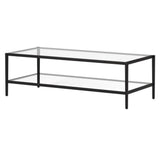 Henn&Hart 54" Wide Rectangular Coffee Table with Glass Shelf in Blackened Bronze, Modern coffee tables for living room, studio apartment essentials Henn&Hart