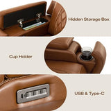 Watson & Whitely Genuine Leather Wall Hugger Power Recliner Chair with Power Headrest, Heating & Cooling, Electric Lay Flat Recliner with Cup Holders & Armrest Storage for Living Room, Saddle Brown