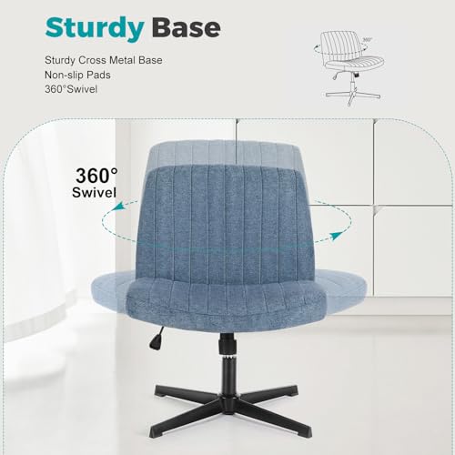 NEWBULIG Wide Seat Home Office Desk Chair Armless, Cross Legged Ergonomic Chair for Bedroom or Study, Adjustable Height Swivel Vanity Chair Without Wheels, Comfy Office Chair NEWBULIG