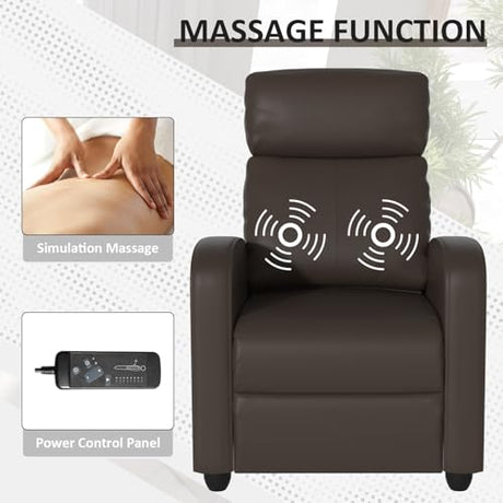 MKDLUFEI Massage Recliner Chair, Single Sofa Chair with Remote Control, Adult Chair Recliner, Living Room Recliners with Pu Leather Push Back Backrest, Brown MKDLUFEI