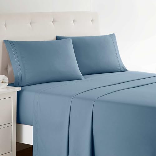 Clara Clark Bed Sheets, Premier 1800 Series Bed Sheet Set, Deep Pocket, Wrinkle, Fade, Stain Resistant, Luxury Soft Bedding Sheets & Pillowcases, Twin, Stone Blue Clara Clark