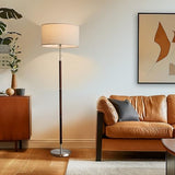 Brightech Carter LED Floor Lamp, Drum Shade Tall Lamp with Walnut Wood Finish, Great Living Room Décor, Mid-Century Lamp for Living Rooms & Offices, Mid Century Modern Lamp for Bedroom Brightech