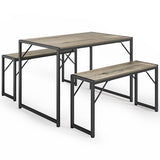 Bealife Dining Table Set for 4 with Metal Frame and MDF Board, Space Saving Kitchen Table with 2 Benches, Kitchen Table Set for Apartment, Dining Room, Breakfast Nook, Grey Bealife