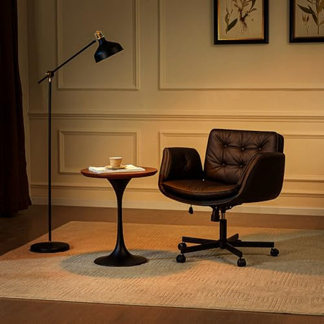 amseatec Criss Cross Chair with Armrests & Wheels, PU Leather Vanity Chair, Comfortable Adjustable Swivel Computer Office Desk Chairs for Home, Make Up, Bed Room (Black) amseatec