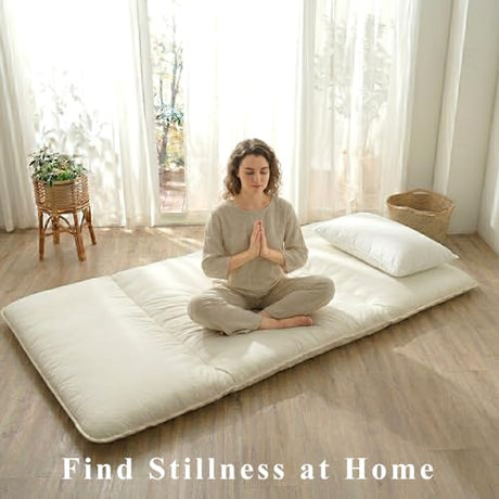 タンスのゲン Japanese Futon Mattress, Twin, Shikibuton for Firm, Even Support – Traditional Batting Core, 4-Inch Thick, 100% Cotton Cover, 2220005000(92515) タンスのゲン