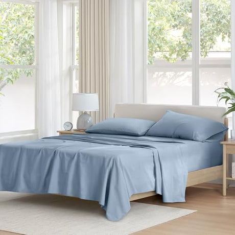 Comfort Spaces 100% Cotton Sheet Set Breathable, Lightweight, Soft with 12" Elastic Pocket Fits up to 14" Mattress, All Season Cozy Bedding, Matching Pillow Case, Twin Blue 3 Piece Comfort Spaces