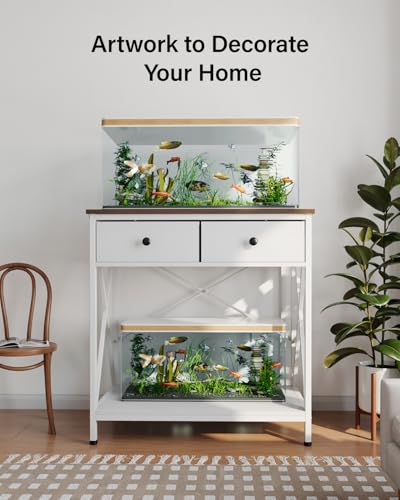 FILKO Aquarium Stand 20-29 Gallon, Metal Gallon Fish Tank Stands with Accessories Storage, Turtle/Reptile Terrariums Table,Breeder Tank Stand,Easy to Assemble(Tank not Included) (White, 29 Gallon) FILKO