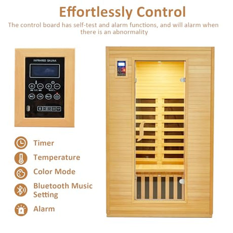 2024 Upgrade 2 Person Sauna, Low EMF 6 Heating Plate Infrared Physical Therapy Wooden Dry Steam Sauna with MP3 Auxiliary Connection, Dual Controls, Iron Shirt Wall Plate, Home Spa Day Use, Gift PioneerWorks