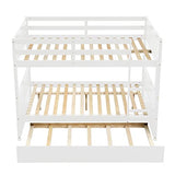 PVWIIK Full Over Full Bunk Bed with Trundle and Ladder for Kids Bedroom,Wood Bed Frame with Safety Rails,Convertible to 2 Bed,No Box Spring Needed,White PVWIIK