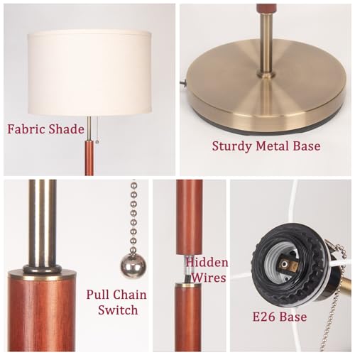 lianheng Mid Century Modern Floor Lamp,Floor Lamp Wood for Living Room,Stand Lamp with Beige Fabric Lampshade for Bedroom, Study Room and Office lianheng