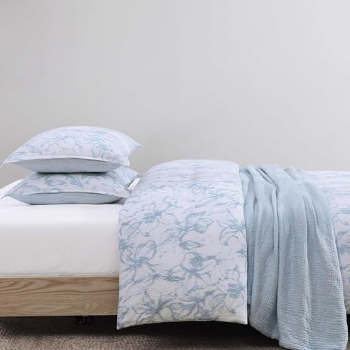 Tommy Hilfiger - Comforter Set, Luxuriously Soft Cotton Slub Bedding with Matching Shams, Abstract Inspired Design (Ethereal Floral Blue, Full/Queen) Tommy Hilfiger