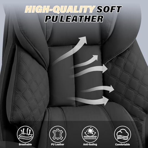 Big and Tall Office Chair 400LBS with Foot Rest & Waist Lumber Support, Ergonomic Gaming Chair with 2D Armrests, High-Back Leather Reclining Executive Chair for Home, Office, Black ChaGeer