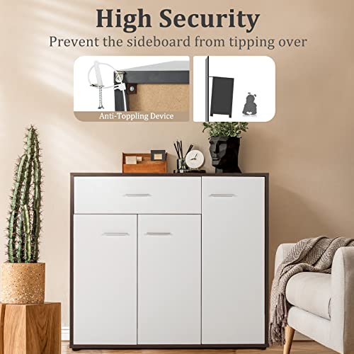 Giantex Buffet Cabinet with Storage, 3 Door Kitchen Cupboard with Large Drawer, Adjustable Shelf, Wood Kitchen Organizer, Entryway Console Table, Dining Room Furniture Giantex