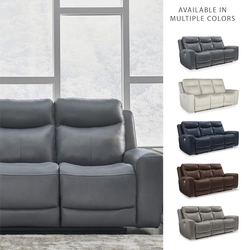 Signature Design by Ashley Mindanao Contemporary Leather Match Upholstered Power Reclining Sofa with Adjustable Headrest and USB Ports, Gray Signature Design by Ashley