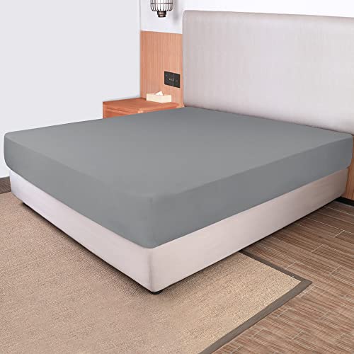 King Size Fitted Sheet Only - 4-Way Stretch Jersey Knit, Cozy T-Shirt Soft, Wrinkle Free, Snug Fit & Stay in Place, No More Slipping Off for Mattress (Deep: 5"-13") - Light Gray, King N&Y HOME