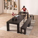 Transformer Table - Solid Wood Extendable Dining Table, Seats 2-12, Extendable Dining Room Table, Space-Saving Furniture (Black, Table + Bench) Transformer Table
