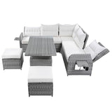 YOPTO 8-Piece Outdoor Furniture Couch Set,Rattan Patio Conversation Sectional Sofa Set with Adjustable Table,Recliners W/Extendable Side Tables & 2 Movable Ottomans,for Patio,Lawn,Backyard,Pool,Beige YOPTO