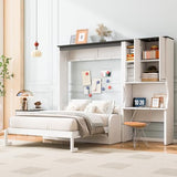 Merax Farmhouse Multi-Functional Murphy Bed with Sofa, Desk & Storage Cabinet,Solid Wood Foldable Wall Bed/Space Saving/No Box Spring Needed/Full,White + Gray Merax