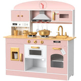 Babytronic Wooden Play Kitchen Set, Pretend Play Kitchen with Lights and Sounds for Kids Ages 3+, Includes Stove, Oven, Microwave, Coffee Maker, and Accessories, Toy Kitchen Set for Toddlers (Pink) Babytronic